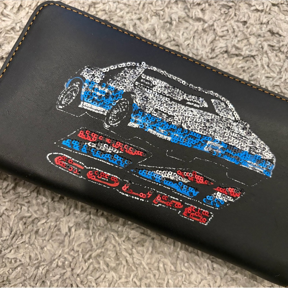 NEW Coach Sequin Car Accordion Zip Wallet Black Leather Red - Picture 3 of 9